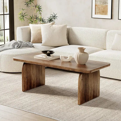 LITTLE TREE Farmhouse-Style Center Table  47-Inch Round Wood Coffee Table with Rounded Corners