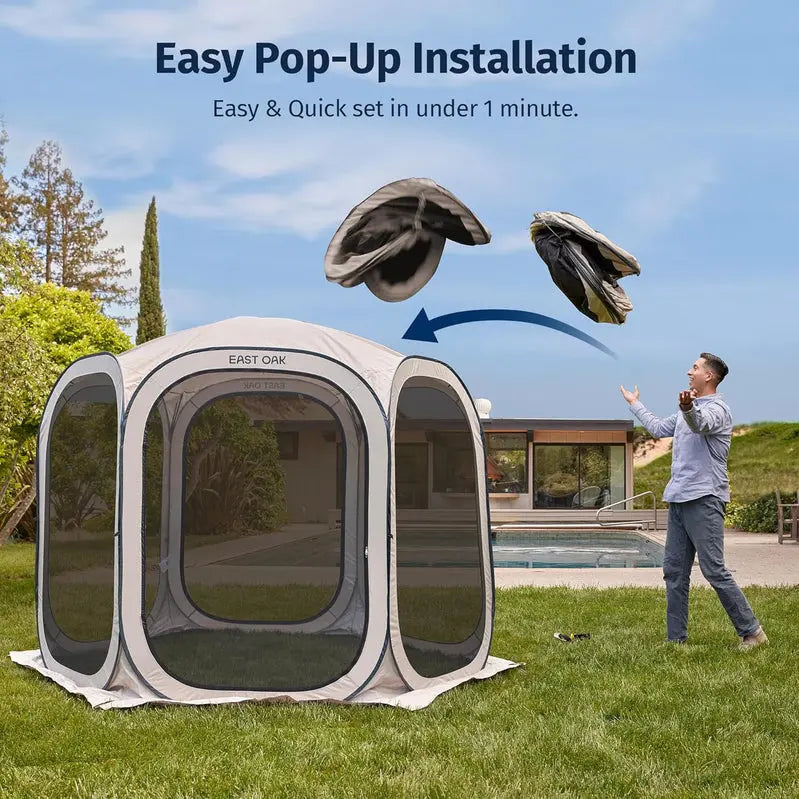 East Oak 10’×10′ Pop-Up Screen House  Instant-Setup Portable Canopy with Mesh Walls & UV Protection