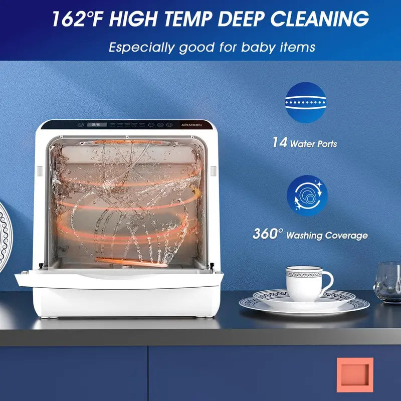 5-Liter Portable Countertop Dishwasher  5 Wash Programs, Built-In Tank, Air-Dry Function