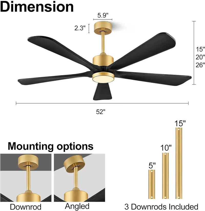 60-Inch Outdoor Ceiling Fan with Integrated LED Light & Remote  Modern DC Motor, 5 Wood Blades, 6-Speed Reversible (Dark Brown)
