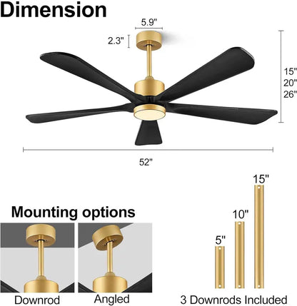 60-Inch Outdoor Ceiling Fan with Integrated LED Light & Remote  Modern DC Motor, 5 Wood Blades, 6-Speed Reversible (Dark Brown)