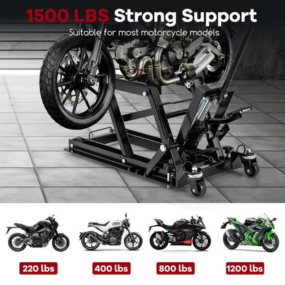 Heavy-Duty Hydraulic Motorcycle Lift  1500 LB Capacity with Footplates & Extended Handle