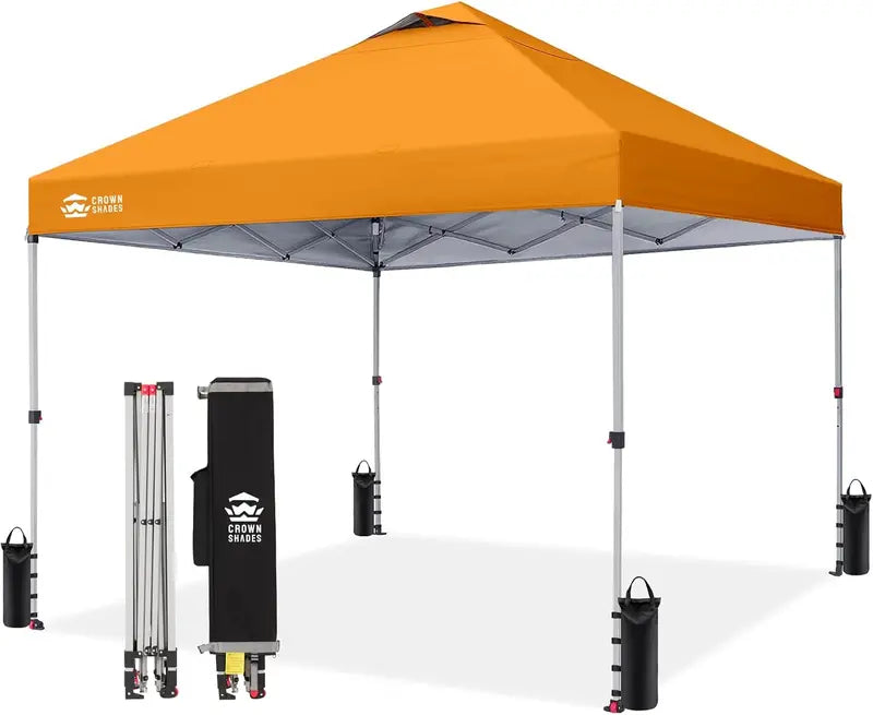 CROWN SHADES 10′ x 10′ Beach Canopy Tent: One-Push Deployment, Silver-Coated UV-Reflective Top, Three-Height Adjustment, and Sandbag Stability System