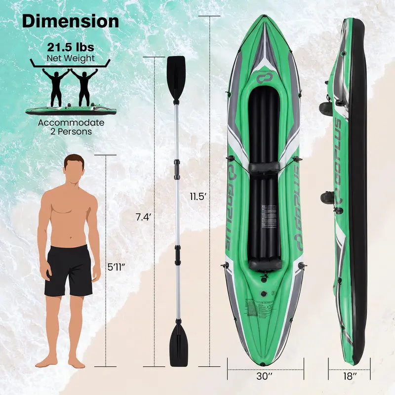 11.5-Foot Tandem Kayak for Adults  Aluminum Paddles Included, Ideal for Lakes, Rivers & Fishing