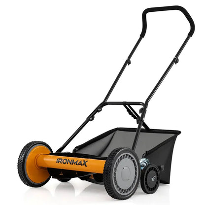 18-Inch Manual Push Reel Lawn Mower with 5-Blade Manganese Steel Cutting System