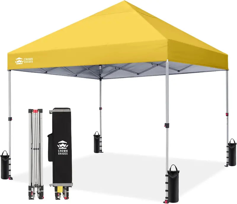 CROWN SHADES 10′ x 10′ Beach Canopy Tent: One-Push Deployment, Silver-Coated UV-Reflective Top, Three-Height Adjustment, and Sandbag Stability System