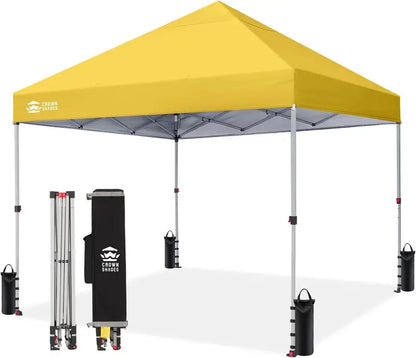 CROWN SHADES 10′ x 10′ Beach Canopy Tent: One-Push Deployment, Silver-Coated UV-Reflective Top, Three-Height Adjustment, and Sandbag Stability System