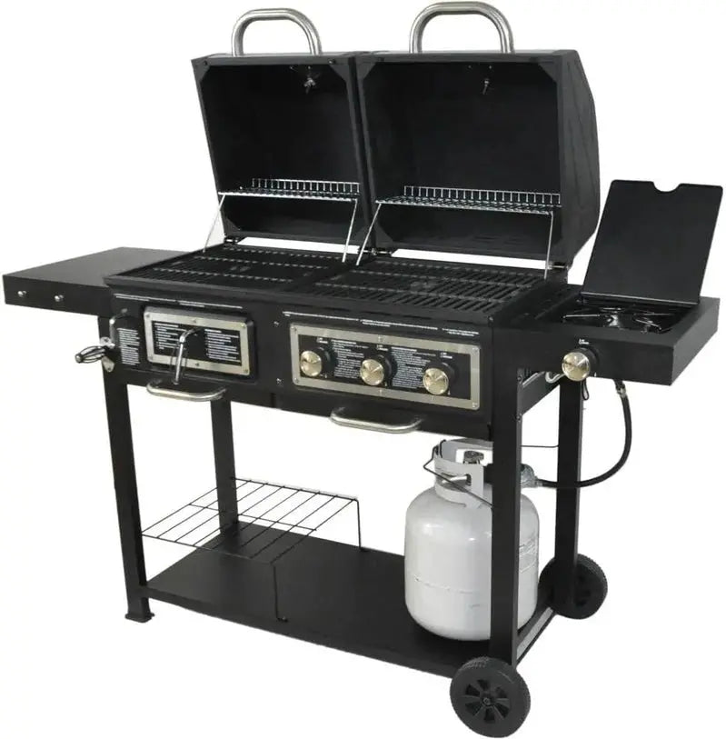 Dual-Fuel Outdoor Grill: Charcoal + Propane Hybrid Cooking System
