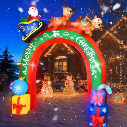 JETEHO 10 FT Christmas Inflatable Archway with Santa & Reindeers, LED Lights, Weatherproof Polyester, Outdoor Holiday Decoration