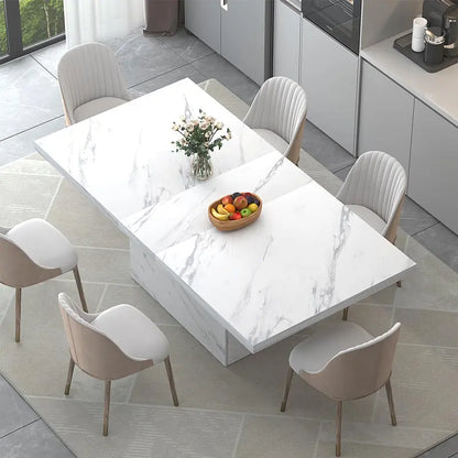 71-Inch White Faux Marble Dining Table  Modern Rectangle Table for 68, Farmhouse-Industrial Style with Sturdy Base