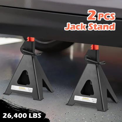 12-Ton (26,400 LB) Adjustable Jack Stands with 19-Inch to 29.5-Inch Lifting Range
