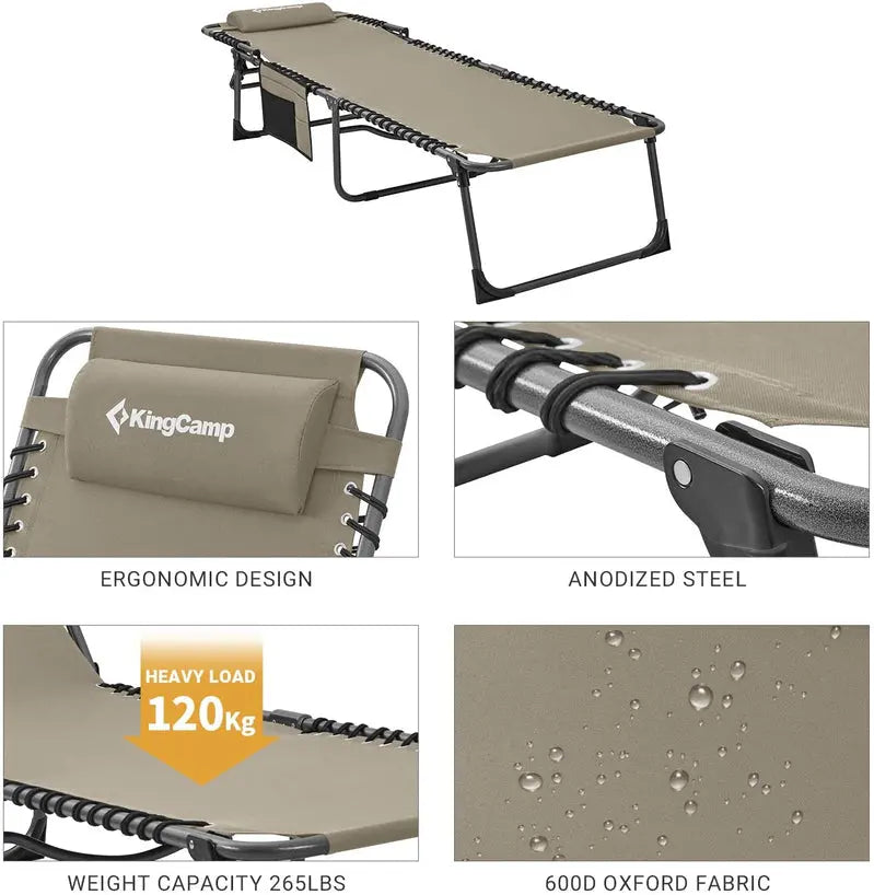 Premium Folding Chaise Lounger  Ergonomic 4-Angle Design with Integrated Pillow Pocket