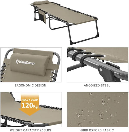 Premium Folding Chaise Lounger  Ergonomic 4-Angle Design with Integrated Pillow Pocket