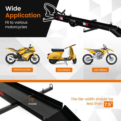 Heavy-Duty Motorcycle Carrier with Hitch Mount, Ramp, and 600 LB Capacity
