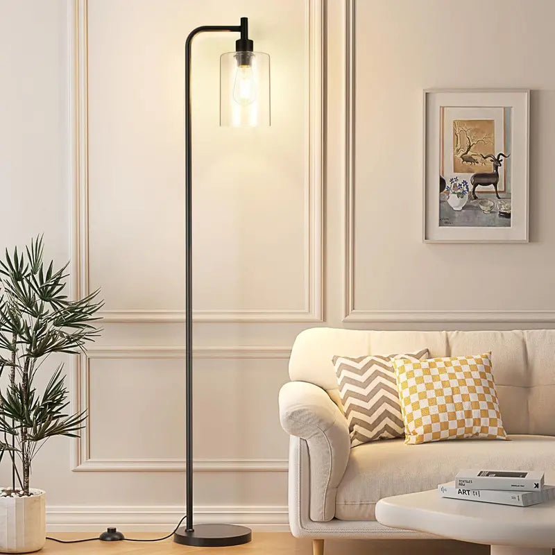Minimalist Black Floor Lamp with Glass Shade & Integrated LED