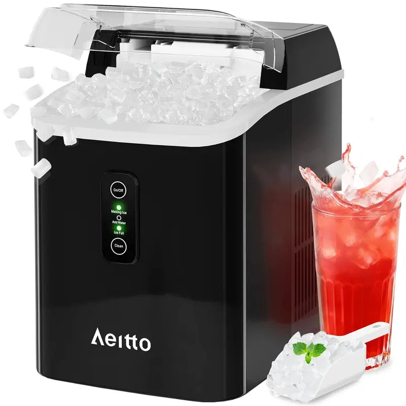 Aeitto 42 lbs/Day Silver Nugget Ice Maker  1.5L Tank, Rapid 6-Minute Ice Release & Portable Design
