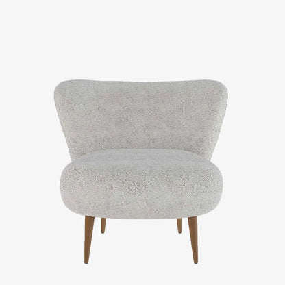 Fauteuil en tissu bouclette gris-cr me et bois