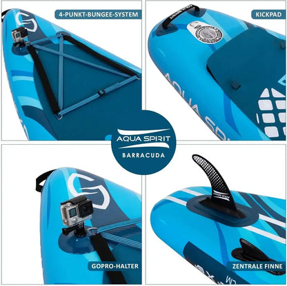 Aqua Spirit Inflatable SUP Board  320 x 81 x 15 cm Stand-Up Paddleboard with Full Accessory Kit (Paddle, Seat, Backpack, Pump)  Blue