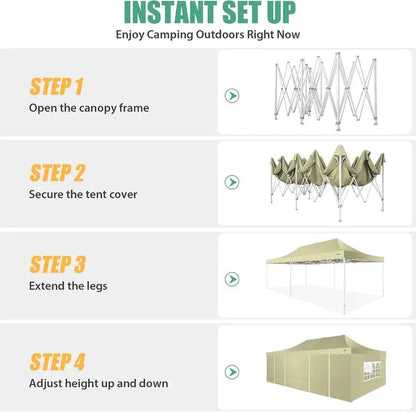 COBIZI 10×20 ft Commercial Pop-Up Canopy Tent  Heavy-Duty Frame, 6 Sidewalls, Wind/Waterproof Gazebo with Roller Bag