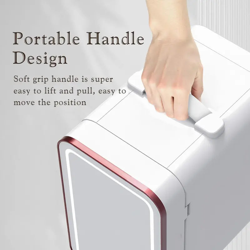6L Skincare Mini Fridge with Dimmable LED Mirror  Compact Dual-Zone Cooler & Warmer for Cosmetics, Bedroom, or Office