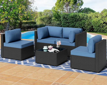 7-Piece Wicker Patio Sectional Sofa with Washable Cushions & Coffee Table for Outdoor Living