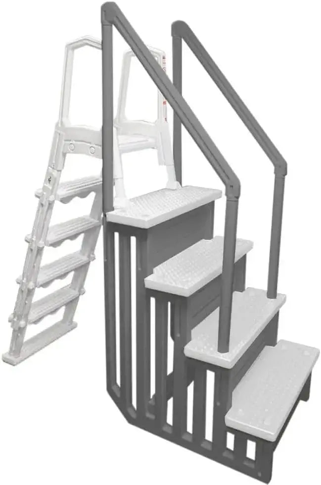 Non-Slip Pool Entry Steps  Grey Aluminum Stairs for Above-Ground Pools, 122137 cm Installation Height, 136 kg Max Load