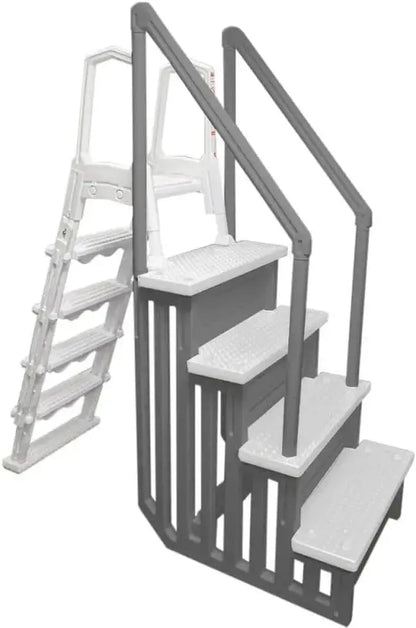 Non-Slip Pool Entry Steps  Grey Aluminum Stairs for Above-Ground Pools, 122137 cm Installation Height, 136 kg Max Load