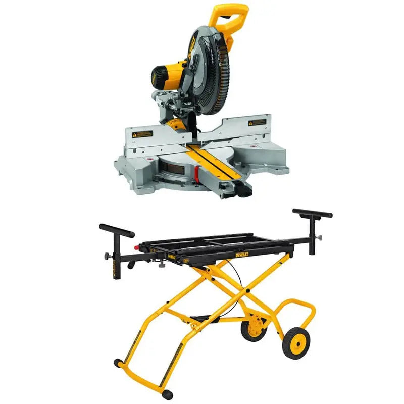 DEWALT 15 Amp Corded 12 in. Double Bevel Sliding Compound Miter Saw and 32-1/2 in. x 60 in. Rolling Miter Saw Stand DWS779WDWX726