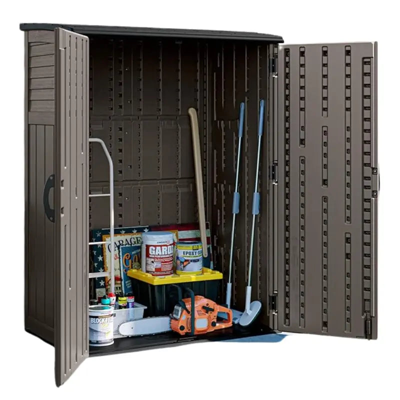 54-Cubic-Foot Vertical Resin Storage Shed with Wide Double Doors and Ventilation