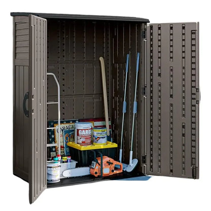 54-Cubic-Foot Vertical Resin Storage Shed with Wide Double Doors and Ventilation