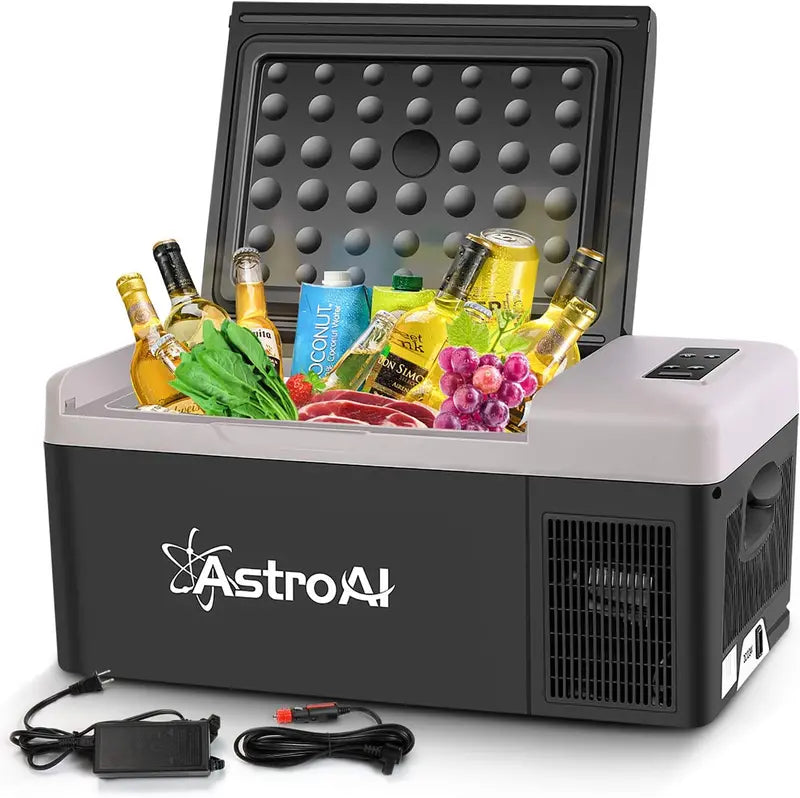 AstroAI 15L Portable Car Refrigerator, Fast Cooling, 12/24V DC & 110V AC, Black, for Camping & Travel