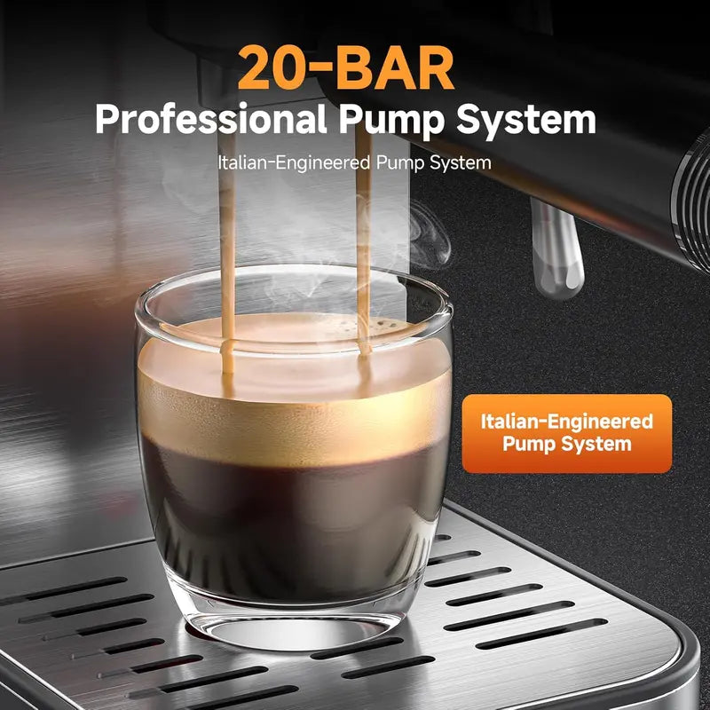 20-Bar LED Touchscreen Espresso Machine with Auto-Cleaning & Integrated Milk Frother for Cappuccinos and Lattes