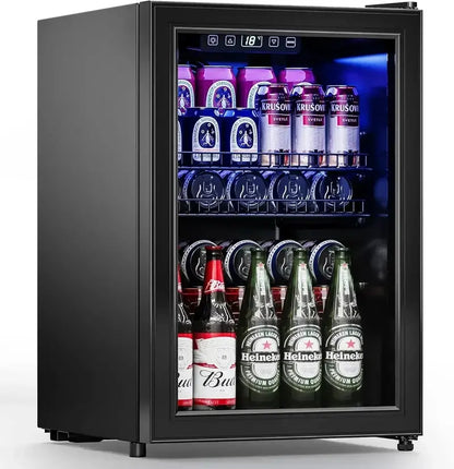120-Can Freestanding Beverage Refrigerator  Sleek Glass-Door Mini Fridge for Home or Office