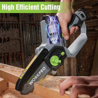 WORKPRO 6.3″ Compact Cordless Mini Chainsaw with Dual Batteries & Spare Bar/Chain