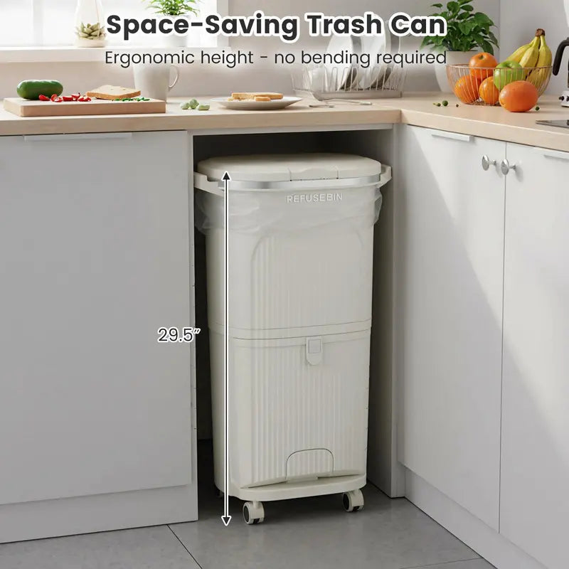 10-Gallon Dual-Bucket Kitchen Trash Bin  Lid-Covered Waste Container with Removable Liners