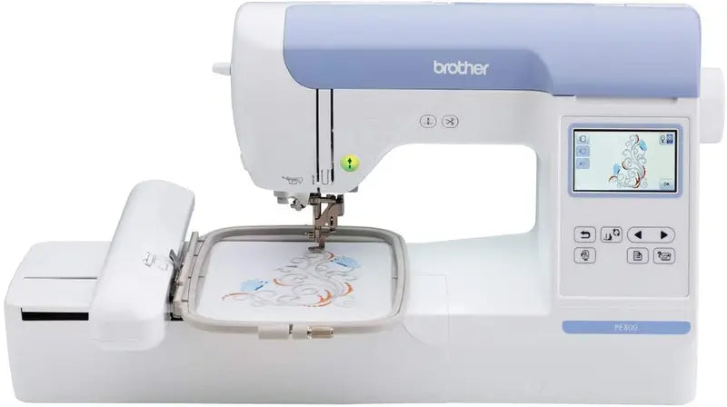Brother PE800 Computerized Embroidery Machine, 5″x7″ Area, LCD Screen, 138 Designs, 11 Fonts, USB Port