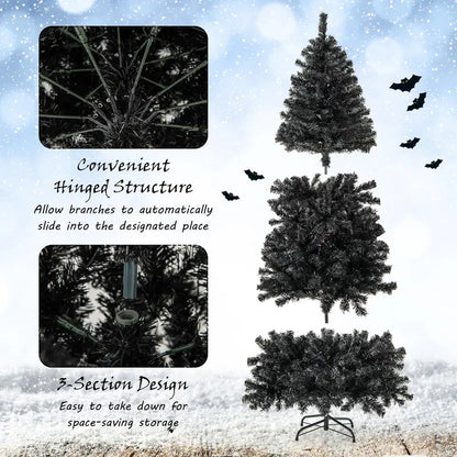 6-Foot Pre-Lit Black Halloween Tree  Flexible-Top Artificial Tree with Festive Gothic Appeal