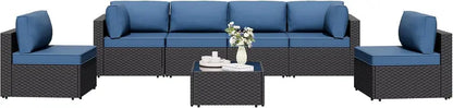 7-Piece Wicker Patio Sectional Sofa with Washable Cushions & Coffee Table for Outdoor Living