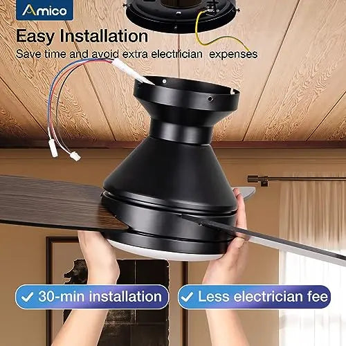 Amico 42″ Low Profile Ceiling Fan with Light & Remote, Energy Efficient, Quiet DC Motor, Indoor/Outdoor Use