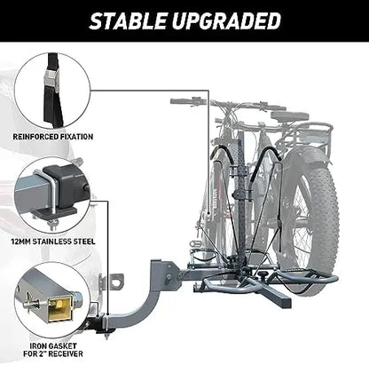 WILDROAD 2-Bike Hitch Rack, Wobble-Free Smart Tilting, Foldable, 180 lbs Capacity, Fits 2″ Receiver, E-Bike & Fat Tire Compatible