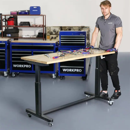 WORKPRO 60-Inch Crank-Adjustable Workbench  Industrial-Strength Table with Leveling Feet and 500-Lb Capacity