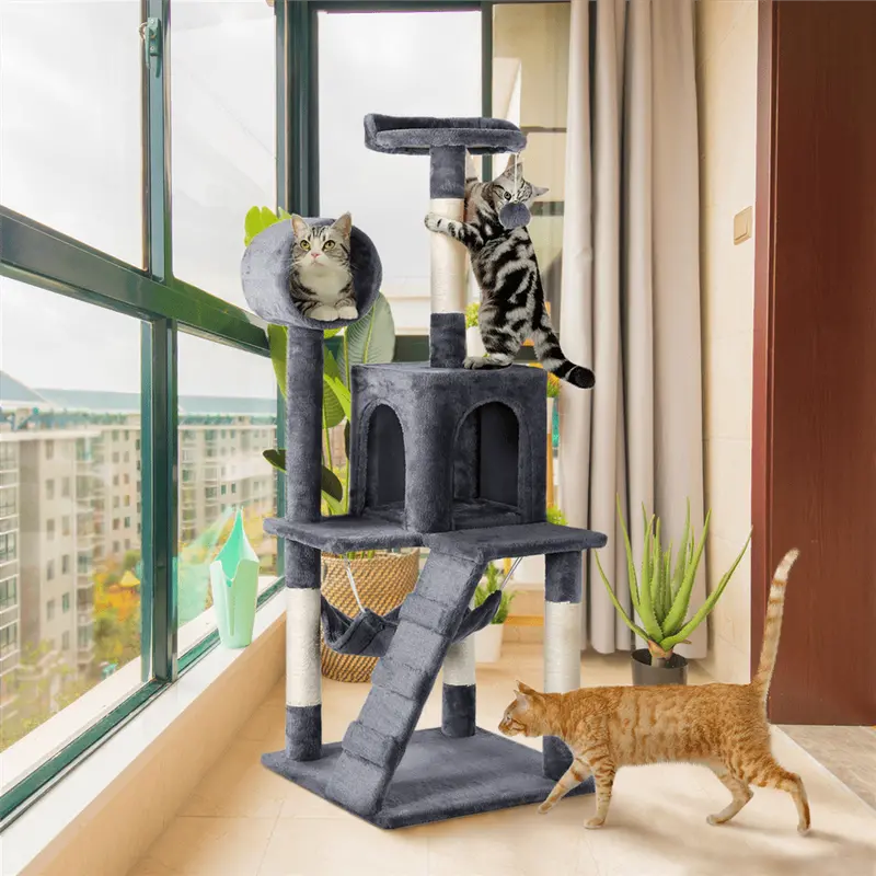 Yaheetech 51-in Cat Tree and Condo Scratching Post Tower, Gray