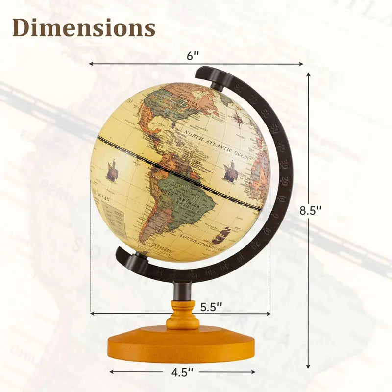 5.5-Inch Vintage-Style World Globe with Curved Alloy Stand
