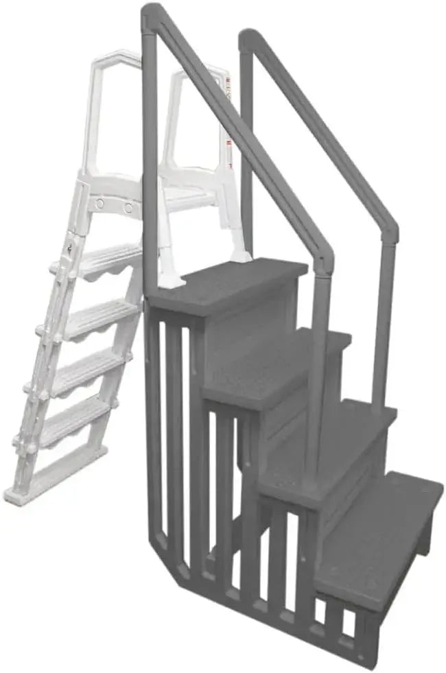 Gray Anti-Slip In-Pool Steps  Deck-Mountable Safety Stairs for Above-Ground Pools