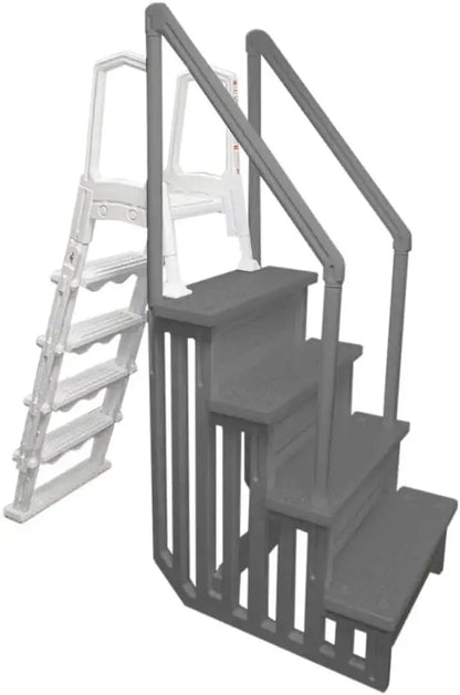 Gray Anti-Slip In-Pool Steps  Deck-Mountable Safety Stairs for Above-Ground Pools