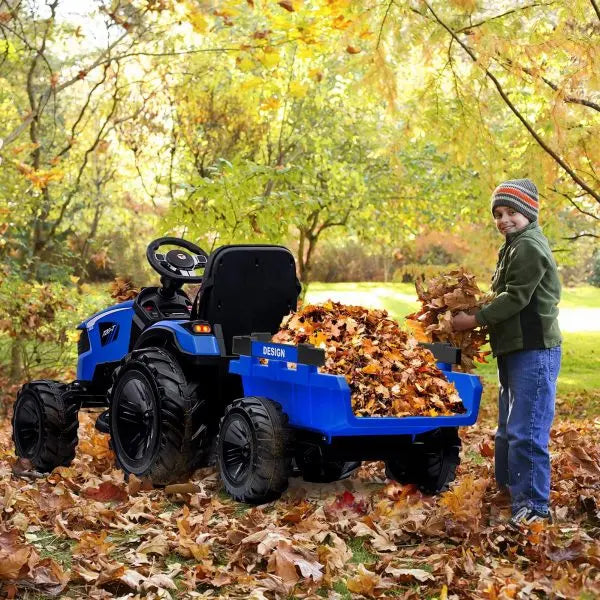 24V 3-in-1 Ride-On Tractor  Excavator & Bulldozer Functions, Remote Control, LED Lights, Bluetooth Audio (Blue)