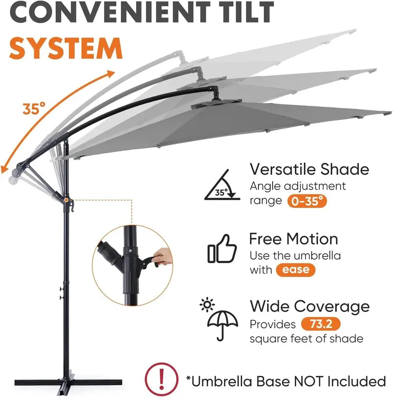 9.8-Foot Cantilever Patio Umbrella with Adjustable Tilt, 8-Rib Steel Frame, UV-Resistant Canopy for Backyard, Pool, or Garden  Blue