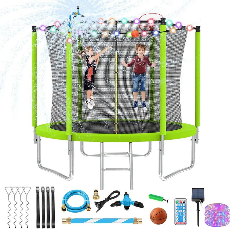16-Foot Upgraded Trampoline with Enclosure Net and Adjustable Basketball Hoop