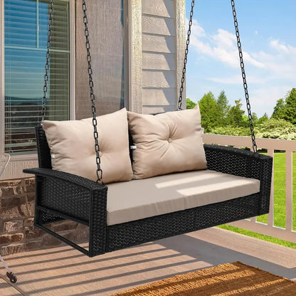 YITAHOME 3-Person Hanging Porch Swing  Wicker Outdoor Bench with Removable Cushions, Ideal for Patios, Balconies & Gardens (Brown)