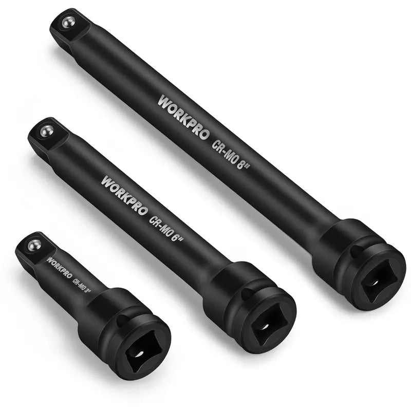 WORKPRO 3-Piece Heavy-Duty Impact Extension Bar Set: 3″, 6″, and 8″ (1/2″ Drive)